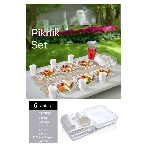Mithra Life 6 Kişilik Çantalı Beyaz Çatal Bıçak Kaşık Ve Tabak Piknik Seti Mıt1232 - Görsel 5