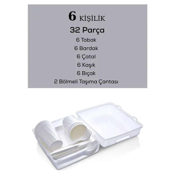 Mithra Life 6 Kişilik Çantalı Beyaz Çatal Bıçak Kaşık Ve Tabak Piknik Seti Mıt1232 - Görsel 2