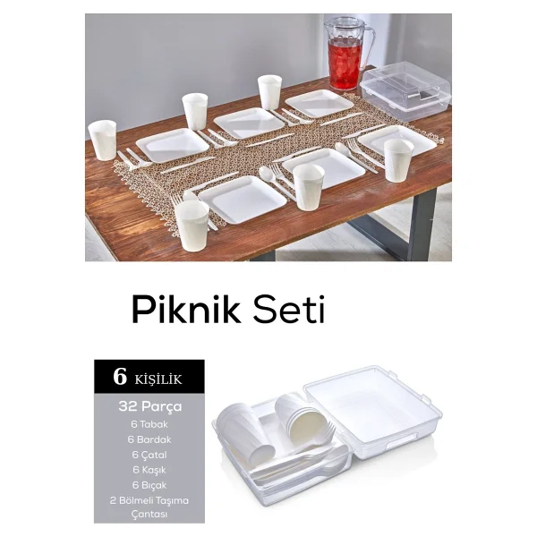 Mithra Life 6 Kişilik Çantalı Beyaz Çatal Bıçak Kaşık Ve Tabak Piknik Seti Mıt1232 - Görsel 4
