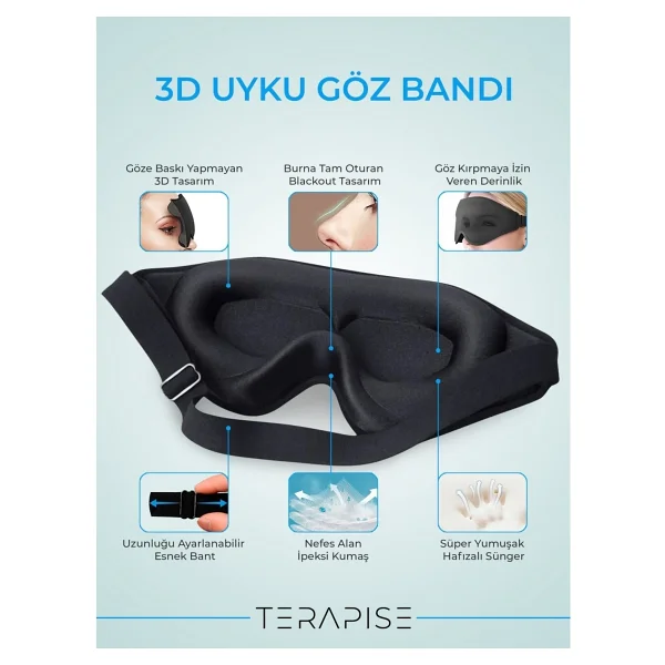 Terapise 3d Uyku Göz Bandı (Siyah) - Görsel 3