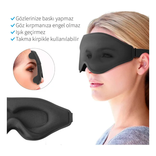 Terapise 3d Uyku Göz Bandı (Siyah) - Görsel 4