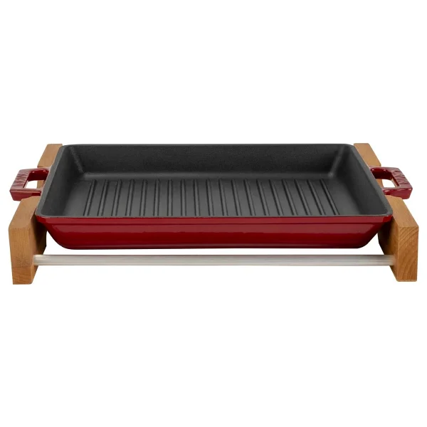 Lava Ahşap Standlı Yekpare Çift Kulplu Dikdörtgen 26x32 Cm Döküm Izgara Tava - Görsel 6