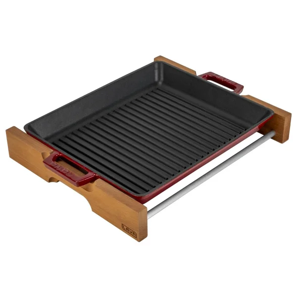 Lava Ahşap Standlı Yekpare Çift Kulplu Dikdörtgen 26x32 Cm Döküm Izgara Tava - Görsel 2