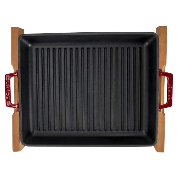Lava Ahşap Standlı Yekpare Çift Kulplu Dikdörtgen 26x32 Cm Döküm Izgara Tava - Görsel 3