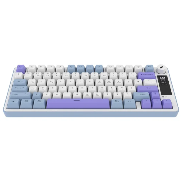 Hawk Hk255 Membrane Lcd RGB Kablosuz/Bluetooth Gri Mor %75 Türkçe Gaming Oyuncu Klavye - Görsel 6
