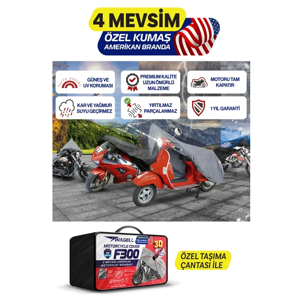 Budge Kymco Xtown 250 Ct Amerikan Fitilli Motosiklet Brandası Çadır Örtü - Miflonlu - Görsel 5
