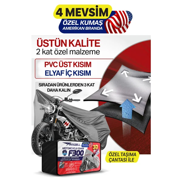 Budge Kymco Xtown 250 Ct Amerikan Fitilli Motosiklet Brandası Çadır Örtü - Miflonlu - Görsel 6