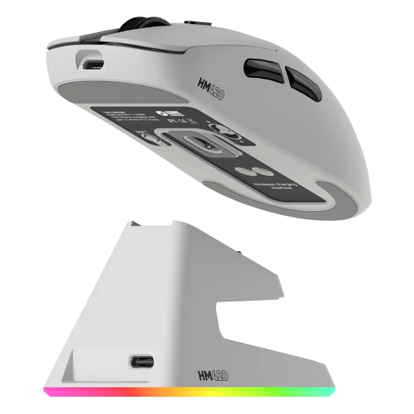 Hawk Gaming Hm420 Beyaz Şarjlı Optik Kablolu/Kablosuz Oyuncu Mouse - Görsel 4