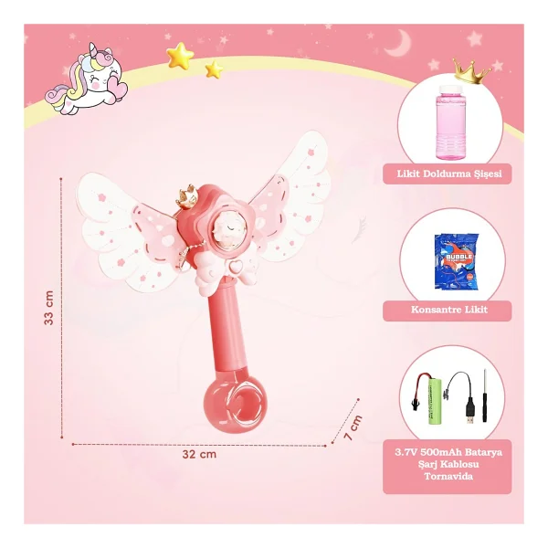 Bloomie Unicorn Asa Şeklinde Baloncuk Tabancası Şarjlı Işıklı Oyuncak Köpük Makinesi - Görsel 2
