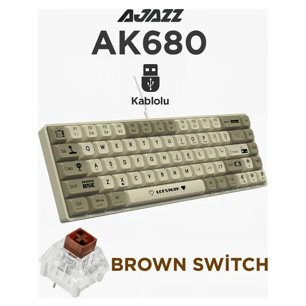 Ajazz Ak680 Beyaz-Mor %65 Tkl Brown Switch Kablolu Mekanik Oyuncu Klavyesi - Görsel 6