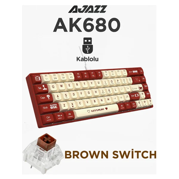 Ajazz Ak680 Beyaz-Mor %65 Tkl Brown Switch Kablolu Mekanik Oyuncu Klavyesi - Görsel 7