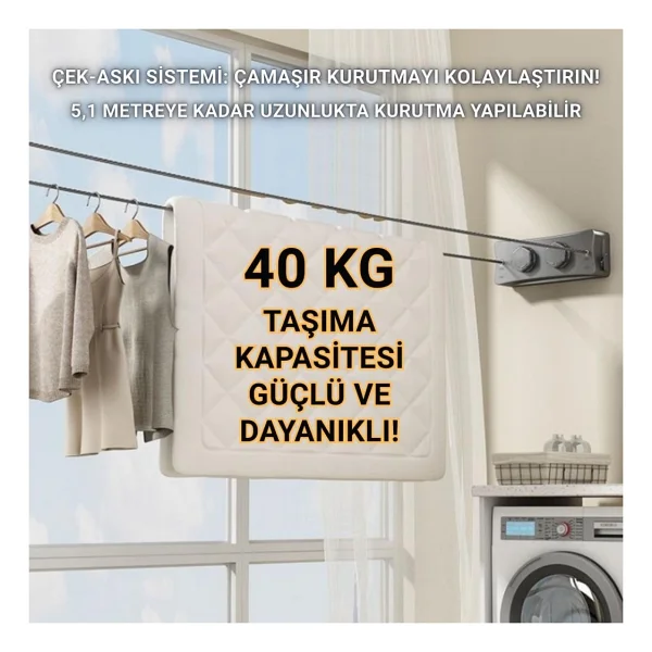 Coofbe 40kg Taşıma Kapasiteli Çelik Çamaşır Asma Ipi Makinası Çamaşır Kurutma Ipi Çamaşır Askılığı - Görsel 8