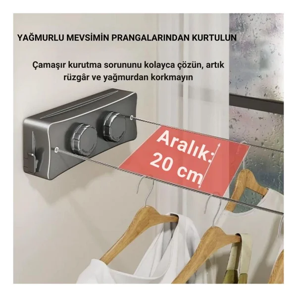 Coofbe 40kg Taşıma Kapasiteli Çelik Çamaşır Asma Ipi Makinası Çamaşır Kurutma Ipi Çamaşır Askılığı - Görsel 9