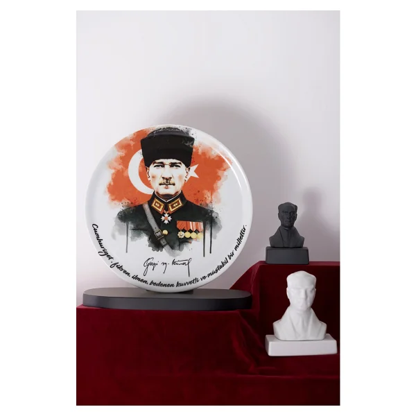 Kütahya Porselen Atatürk Duvar Tabağı Siyah - Görsel 3