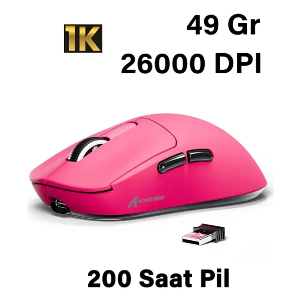 Attack Shark X3 Pro Siyah Şarjlı Makrolu Ergonomik Optik Kablosuz Oyuncu Mouse - Görsel 3
