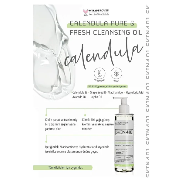 Skin401 Kalendula Saf & Tazeleyici 200 Ml Yüz Temizleme Yağı - Görsel 5