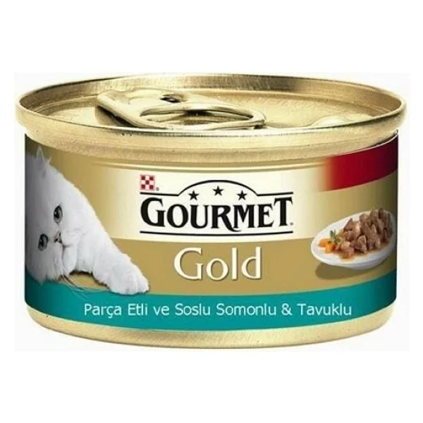 Gourmet Gold Parça Etli Soslu Somonlu Ve Tavuklu 85 Gr Yetişkin Kedi Konservesi - Görsel 5