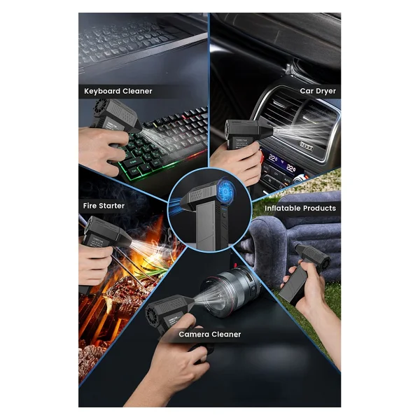 Işıklı Mini Turbo Jet Fan 130000rpm Kablosuz Toz Ve Hava Üfleyici - PC Klavye, Araba Temizleme Aracı - Siyah - Görsel 5