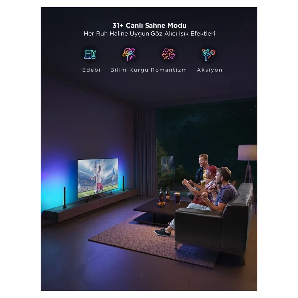 Govee Rgbıc H6046311 Flow Plus Dikey TV-Monitör Yanı Aydınlatma, Alexa, Google Asst. Wi-Fi BT 2'li - Görsel 2