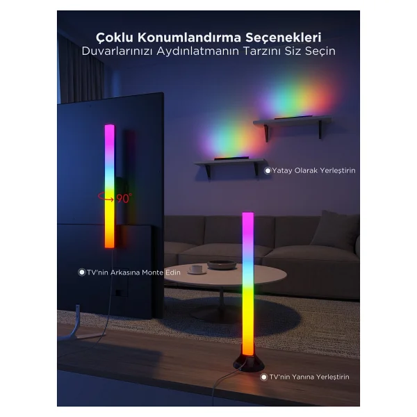 Govee Rgbıc H6046311 Flow Plus Dikey TV-Monitör Yanı Aydınlatma, Alexa, Google Asst. Wi-Fi BT 2'li - Görsel 4