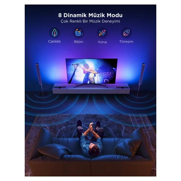 Govee Rgbıc H6046311 Flow Plus Dikey TV-Monitör Yanı Aydınlatma, Alexa, Google Asst. Wi-Fi BT 2'li - Görsel 8