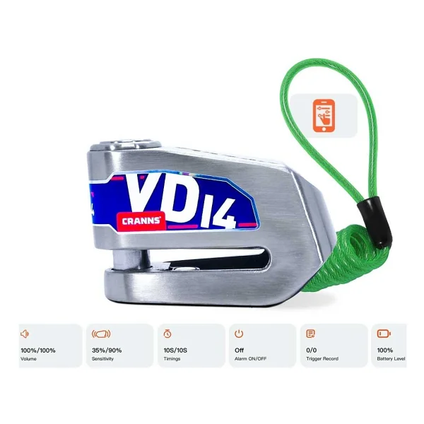Cranns Vd14 Alarmlı Motosiklet Disk Kilidi Bluetoothlu - Görsel 10
