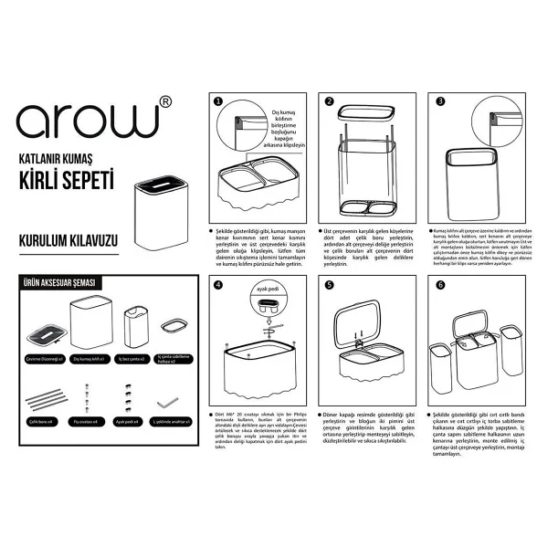 Arow Garb Kumaş 50 Lt 2 Bölmeli Katlanır Çamaşır Sepeti - Görsel 6