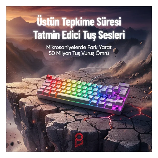 60 Tuş Mekanik Klavye RGB Aydınlatmalı Oyuncu Klavyesi Red Switch Q Kablolu Hot Swap Beyaz Klavye - Görsel 3