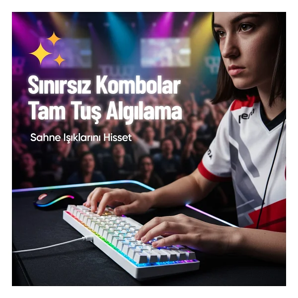 60 Tuş Mekanik Klavye RGB Aydınlatmalı Oyuncu Klavyesi Red Switch Q Kablolu Hot Swap Beyaz Klavye - Görsel 4