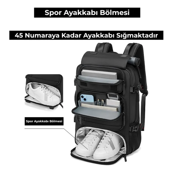Ayakkabı Bölmeli Su Geçirmez Spor & Seyahat Sırt Çantası - 30l - 16" Laptop Bölmeli - Görsel 3