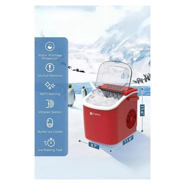 Vosco VHZB-12HK Kırmızı Eco Buz Makinesi - Görsel 10