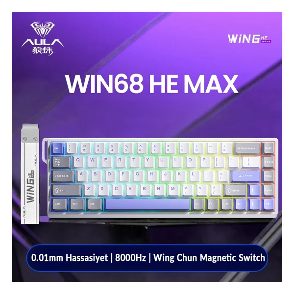 Aula Wın68 He Max RGB %65 Tkl Wing Chun Magnetic Switch Kablolu Mekanik Oyuncu Klavyesi - Görsel 5