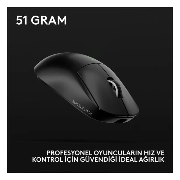 Logitech G Pro X Superlight 2c 910-007532 Siyah Lightspeed Hero Şarjlı Optik Kablosuz Oyuncu Mouse - Görsel 2