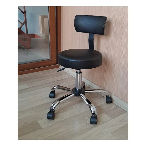 Ofis Kasiyer Taburesi Metal Ayak Tekerlekli Sırt Dayama Eczane Laboratuvar Büro Çalışma Koltuğu - Görsel 2