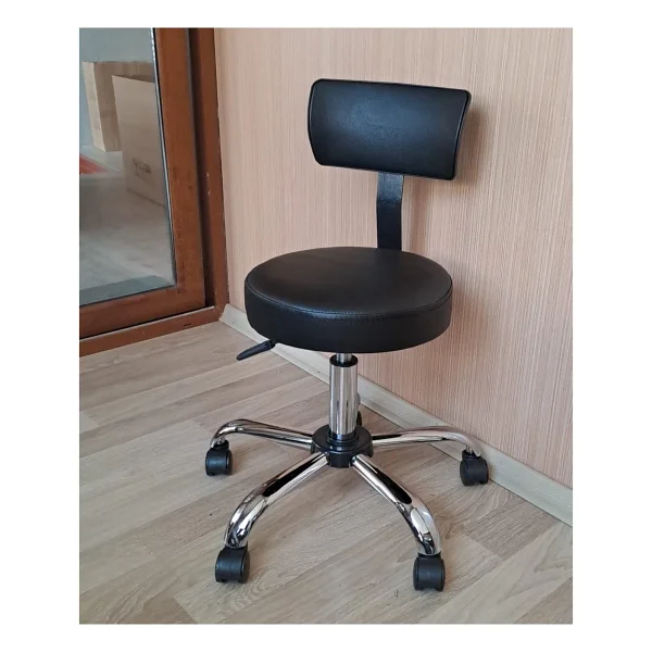Ofis Kasiyer Taburesi Metal Ayak Tekerlekli Sırt Dayama Eczane Laboratuvar Büro Çalışma Koltuğu - Görsel 4