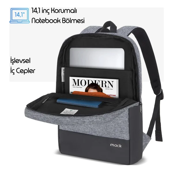 Mack Unicity Eco Mce-1104 Gri 15.6" Laptop Sırt Çantası - Görsel 2