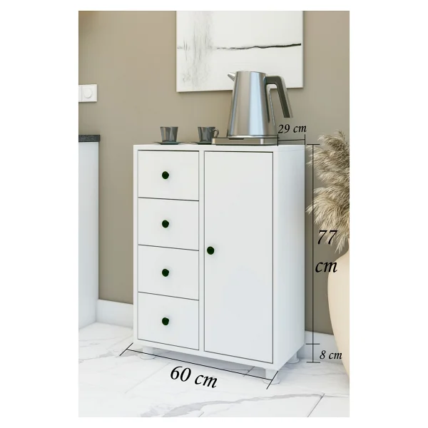 Montenero Sebzelik Dolap 4 Çekmeceli Kapaklı Mutfak Banyo Düzenleyici Parlak Beyaz 60x85 Cm - Görsel 2