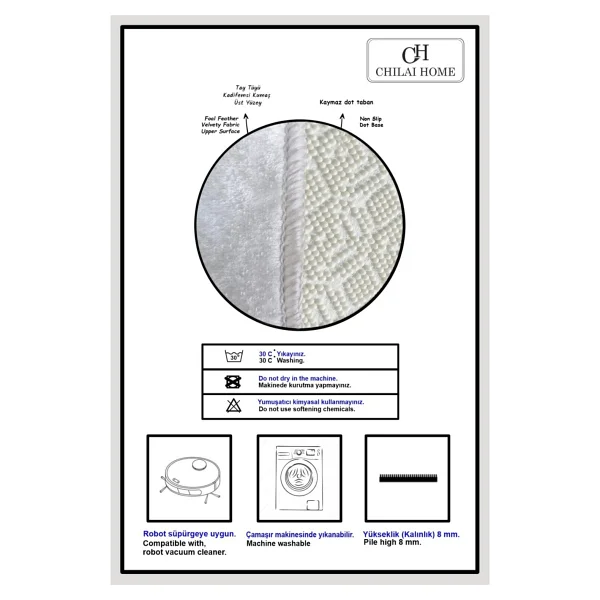 Chilai Home Black Frame 3'lü Set Banyo Halısı Djtbanyobanyo - Görsel 4