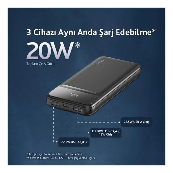 Ttec Recharger Lcd 2bb233s 10000 mAh Hızlı Şarj Powerbank - Görsel 3