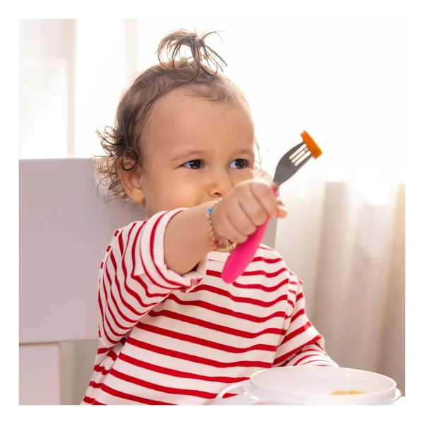 Wee Baby Pembe Paslanmaz Çelik Kaşık Çatal Seti 6 Ay+ Yaş Aralığına Uygun Ergonomik Tasarım - Görsel 5