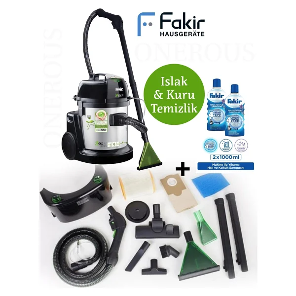 Fakir Turbo Başlıklı Yüksek Performanslı Halı Yıkama ve Süpürme Makinesi 1800W +Halı Şampuanı - Gri - Görsel 9
