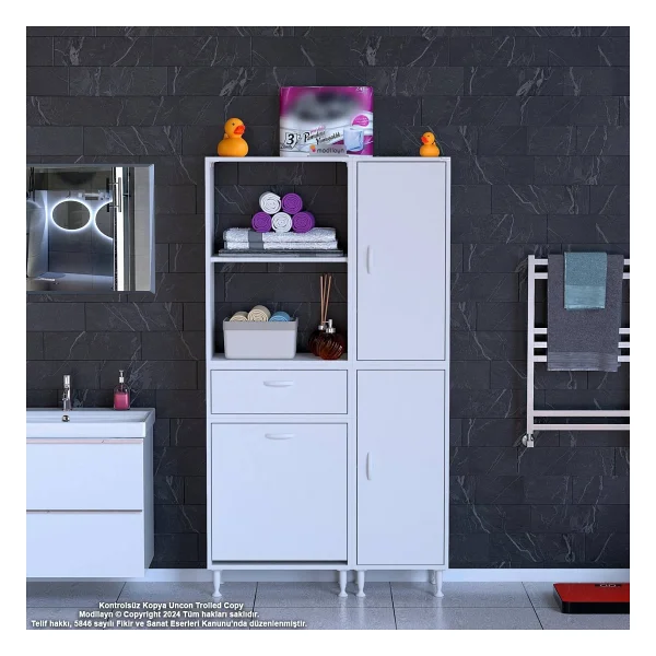 Modilayn Mis Urla Yenice Kirli Çamaşır Sepetli Dolap Çok Amaçlı Dolap Banyo Dolabı 90 x 183 x 32 cm - Görsel 3