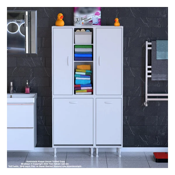 Modilayn Alaçatı Inci 90 x 160 x 32 Banyo Dolabı Çok Amaçlı Dolap Kirli Çamaşır Sepetli Dolap - Görsel 6