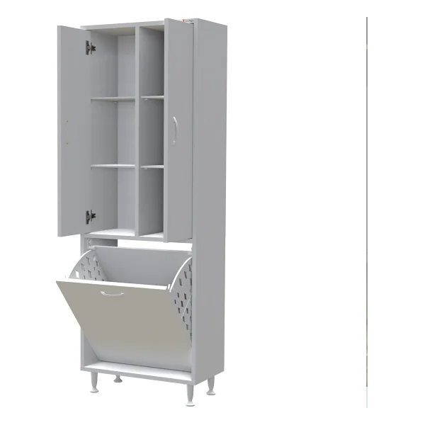 Modilayn ARD-133 Inci 2 Kapaklı Kirli Çamaşır Sepetli Banyo Dolabı Muftak Dolabı Çok Amaçlı Dolap - Görsel 9