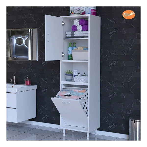Modilayn 45 x 160 cm Sepetli Kirli Çamaşır Dolabı Banyo Dolabı Raflı Banyo Dolabı Çok Amaçlı Dolap - Görsel 2