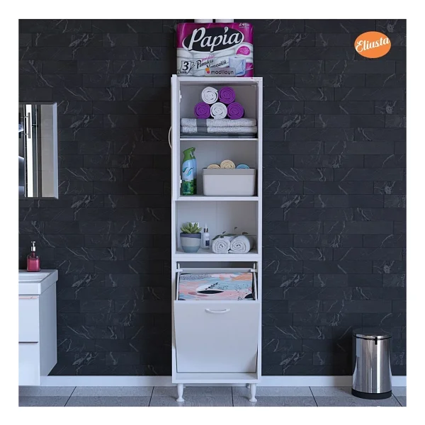 Modilayn 45 x 160 cm Sepetli Kirli Çamaşır Dolabı Banyo Dolabı Raflı Banyo Dolabı Çok Amaçlı Dolap - Görsel 4