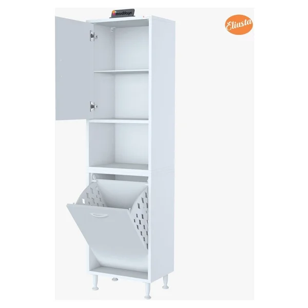 Modilayn 45 x 160 cm Sepetli Kirli Çamaşır Dolabı Banyo Dolabı Raflı Banyo Dolabı Çok Amaçlı Dolap - Görsel 5