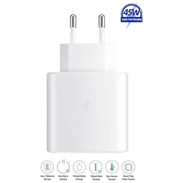 Samsung Galaxy S25 Fe Uyumlu 45w Type-C Girişli Super Hızlı Şarj Cihazı Adaptör - Ithalatçı Garantili - Beyaz - Görsel 6