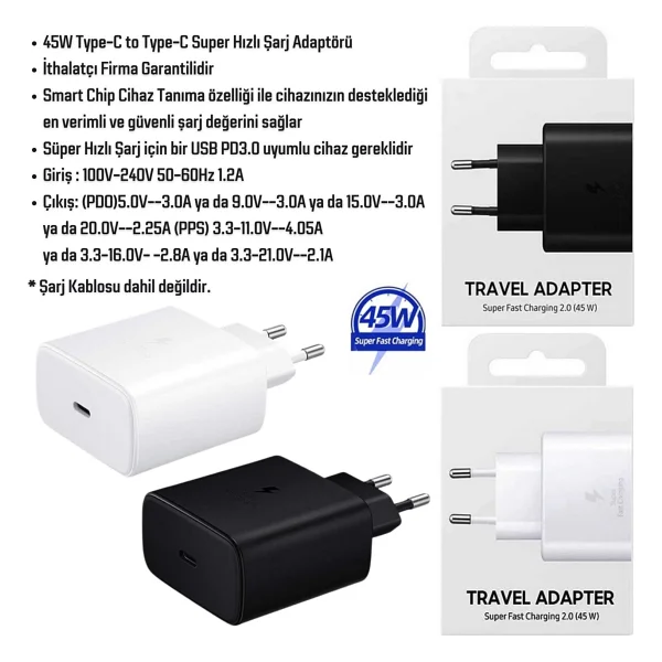 Samsung Galaxy S25 Fe Uyumlu 45w Type-C Girişli Super Hızlı Şarj Cihazı Adaptör - Ithalatçı Garantili - Beyaz - Görsel 2