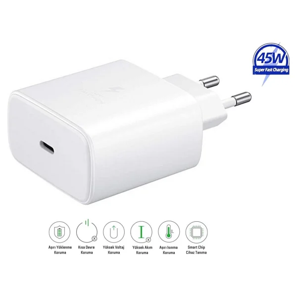 Samsung Galaxy S25 Fe Uyumlu 45w Type-C Girişli Super Hızlı Şarj Cihazı Adaptör - Ithalatçı Garantili - Beyaz - Görsel 3